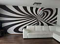 3d čierno-biela tapeta na stene v obývačke 