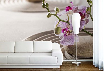 Tapeta na stene v obývačke s orchideou