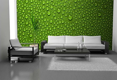 Pekná zelená foto tapeta s kvapkami do obývačky
